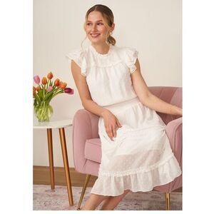 CeCe Women's Ruffled Flutter Sleeve Swiss Dot Midi Dress large summer vacation